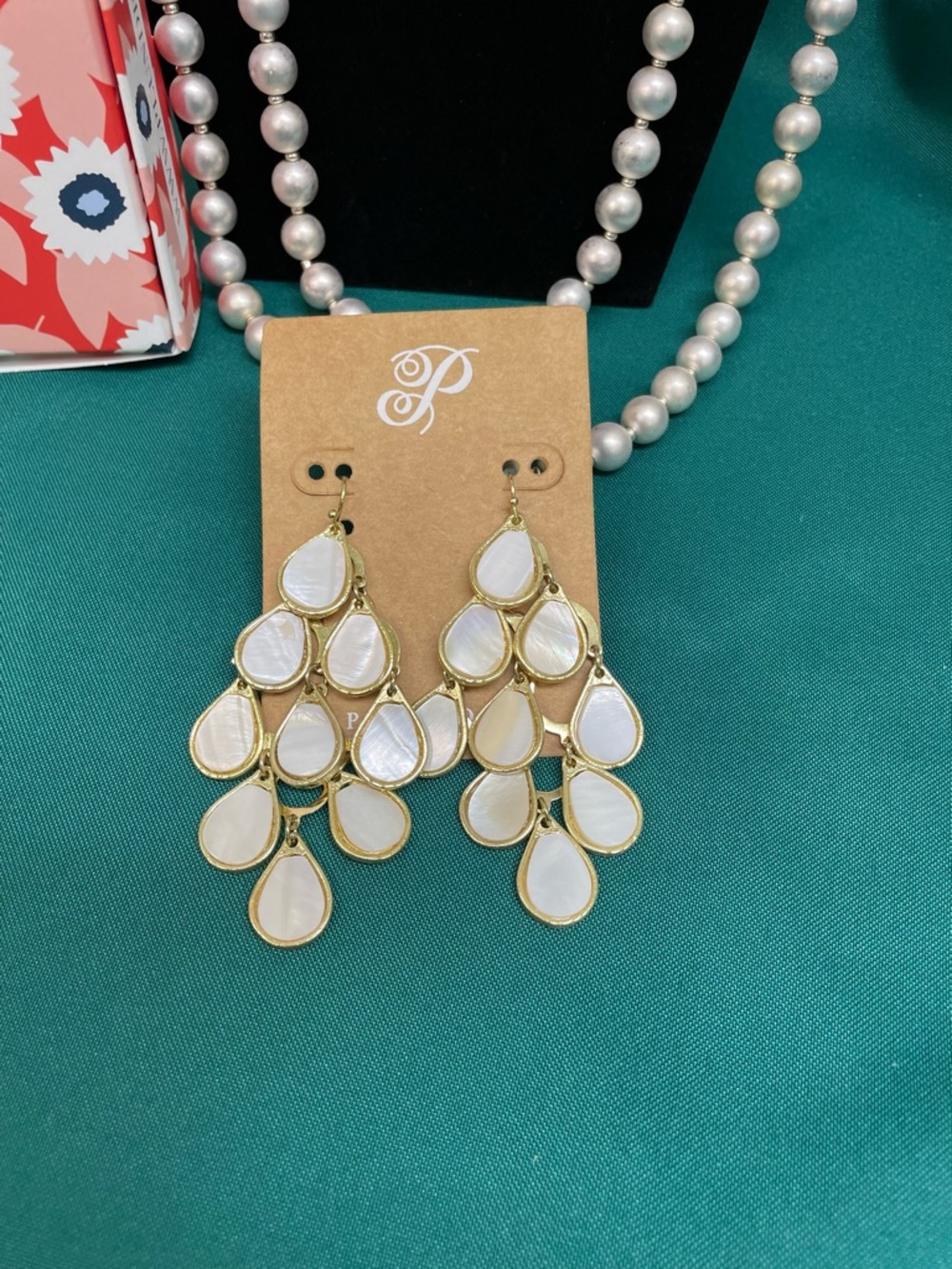 Plunder Gold-Tone Chandelier Earrings with White Teardrops